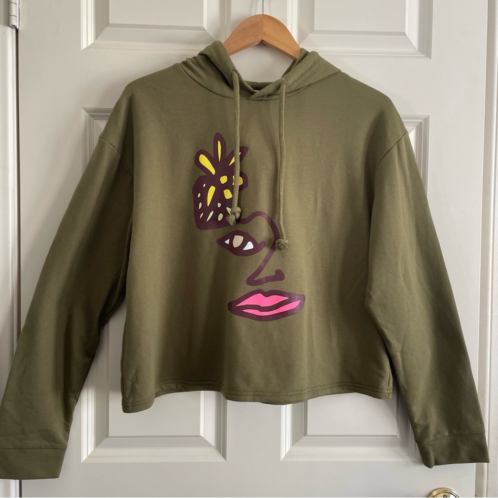 NWT Target Blu Olive Green Hoodie with Abstract Face Design
